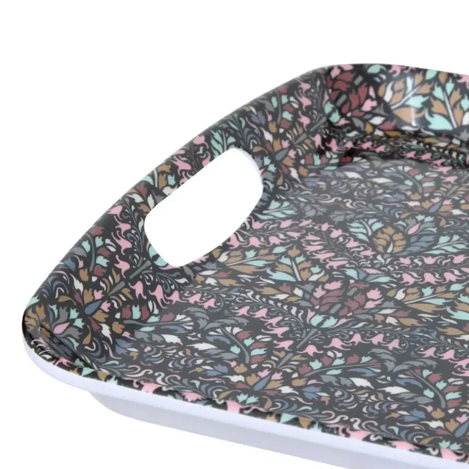 5Five Design dienblad van melamine - 47 x 30 cm - flowers print antraciet