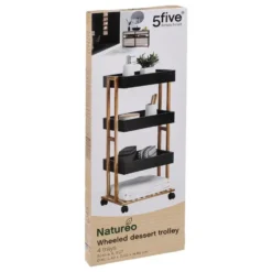 5Five Doucherekje/badkamerrekje/trolley -zwart - 40 x 30 x 87 cm