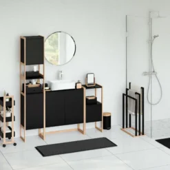 5Five Doucherekje/badkamerrekje/trolley -zwart - 40 x 30 x 87 cm