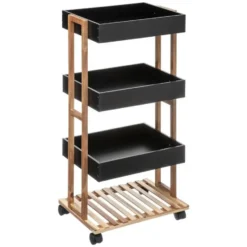 5Five Doucherekje/badkamerrekje/trolley -zwart - 40 x 30 x 87 cm