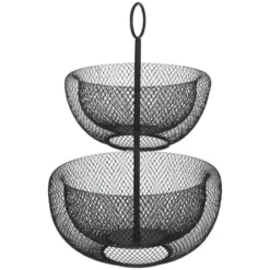 5five Fruitschaal-fruitmand - dubbel - zwart - metaal - 29 x 47cm
