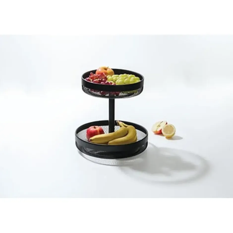 5Five Fruitschaal 2-laags - metaal - D30 x H31 cm - zwart