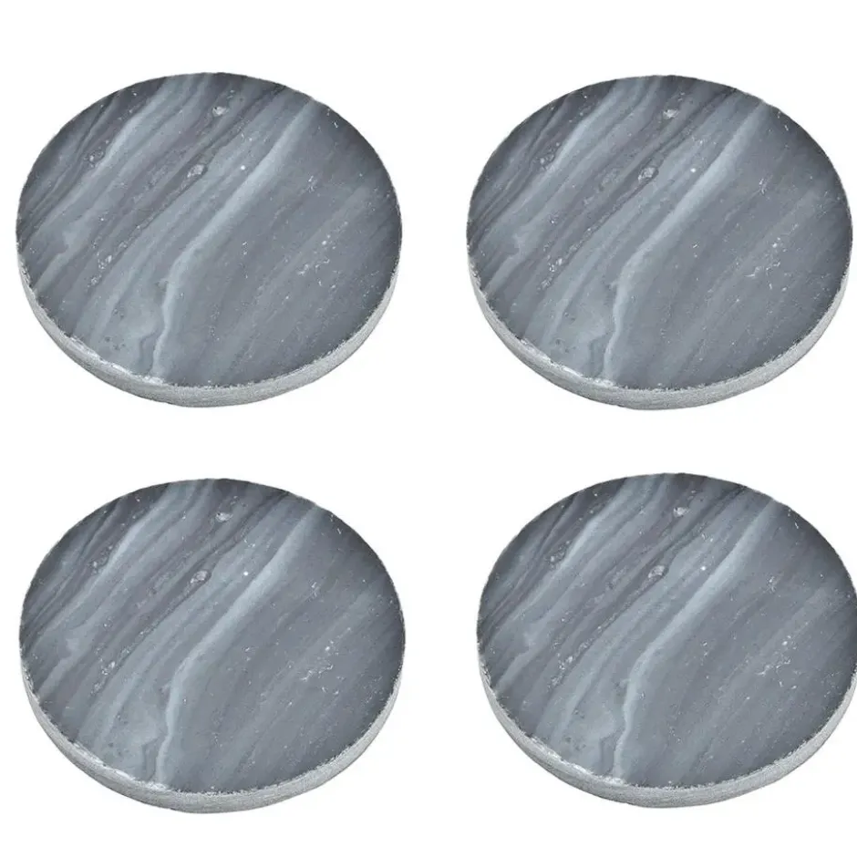 5Five Glazen onderzetters - 4x stuks - rond - Marmer - 10 cm