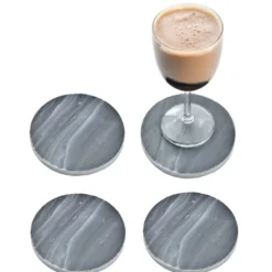 5Five Glazen onderzetters - 4x stuks - rond - Marmer - 10 cm