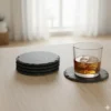 5Five Glazen onderzetters - 4x stuks - rond - leisteen - 10 cm