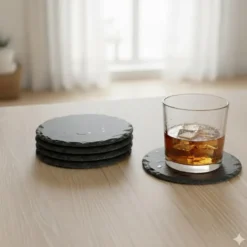 5Five Glazen onderzetters - 4x stuks - rond - leisteen - 10 cm