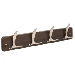 5Five Kapstok - 4 ophang haken - RVS - bruin/zilver - 45 x 10 cm