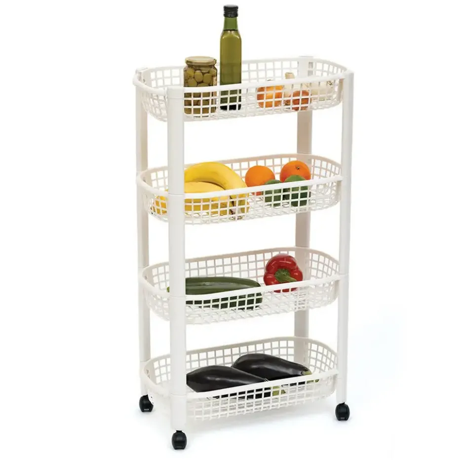 5Five Keuken/badkamer trolley 4 laags - 46 x 25 x 79 cm - wit