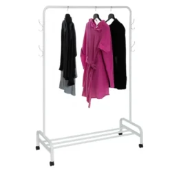 5Five Mobiel kledingrek - metaal - wit - wieltjes - 118x45x160 cm