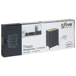 5Five Opbergkast - 3x mand - 43x30x73cm - hout/stof donkergrijs