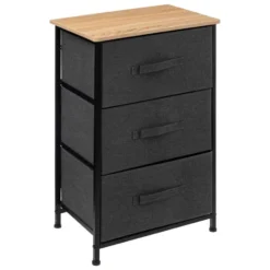 5Five Opbergkast - 3x mand - 43x30x73cm - hout/stof donkergrijs
