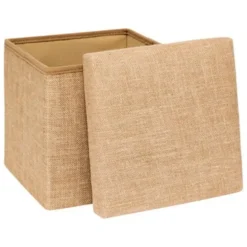 5Five Poef/hocker - opbergbox - beige - PU/MDF - 31 x 31 cm
