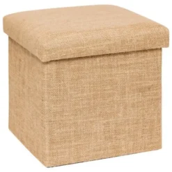 5Five Poef/hocker - opbergbox - beige - PU/MDF - 31 x 31 cm