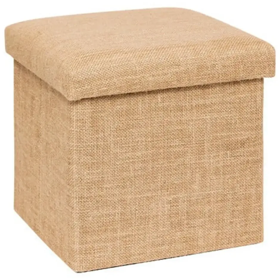 5Five Poef/hocker - opbergbox - beige - PU/MDF - 31 x 31 cm