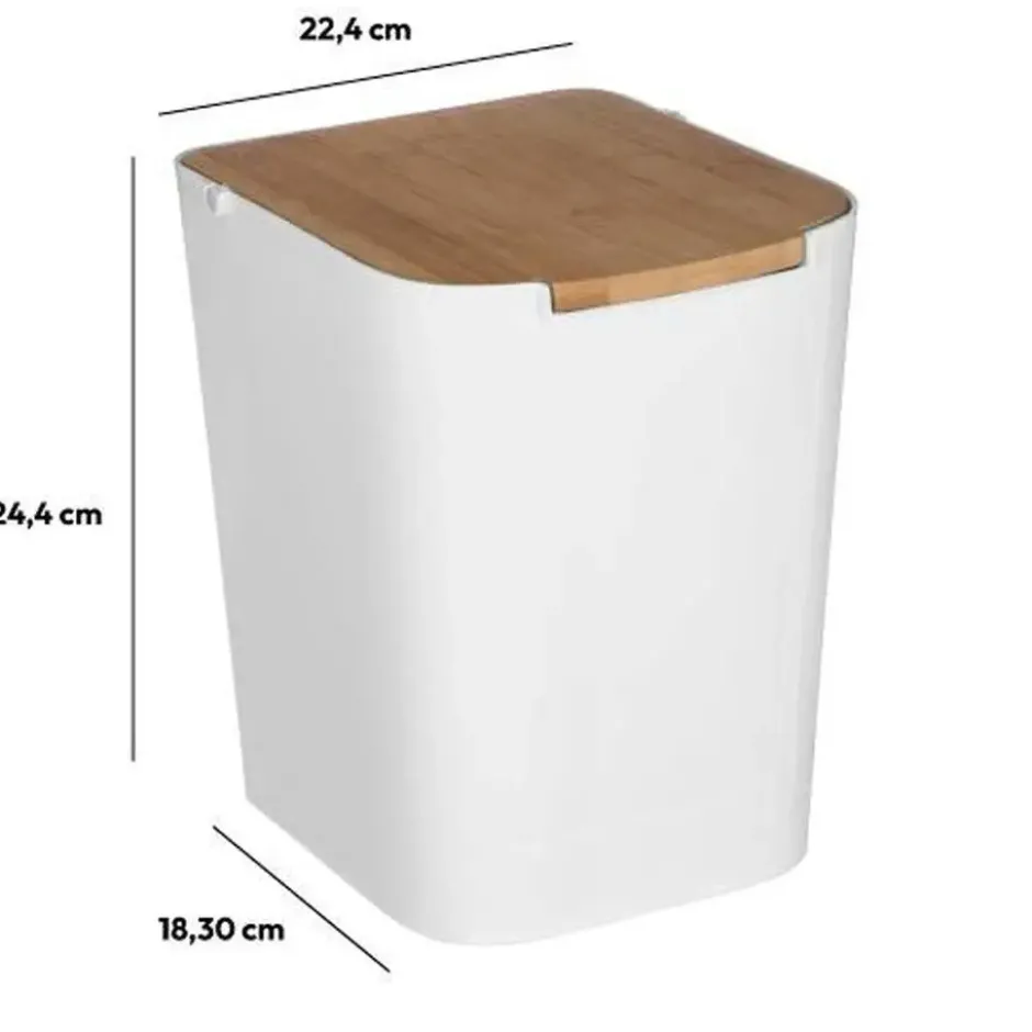 Five Prullenbak - 5 liter - bamboe - wit/lichtbruin - 24 x 19 cm