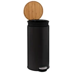 5Five Prullenbak/pedaalemmer Bamboe - zwart - 30L - 38 x 29 x 60 cm