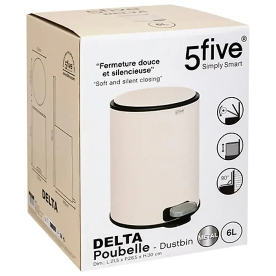 5Five Prullenbak/pedaalemmer - beige - metaal - 6 liter