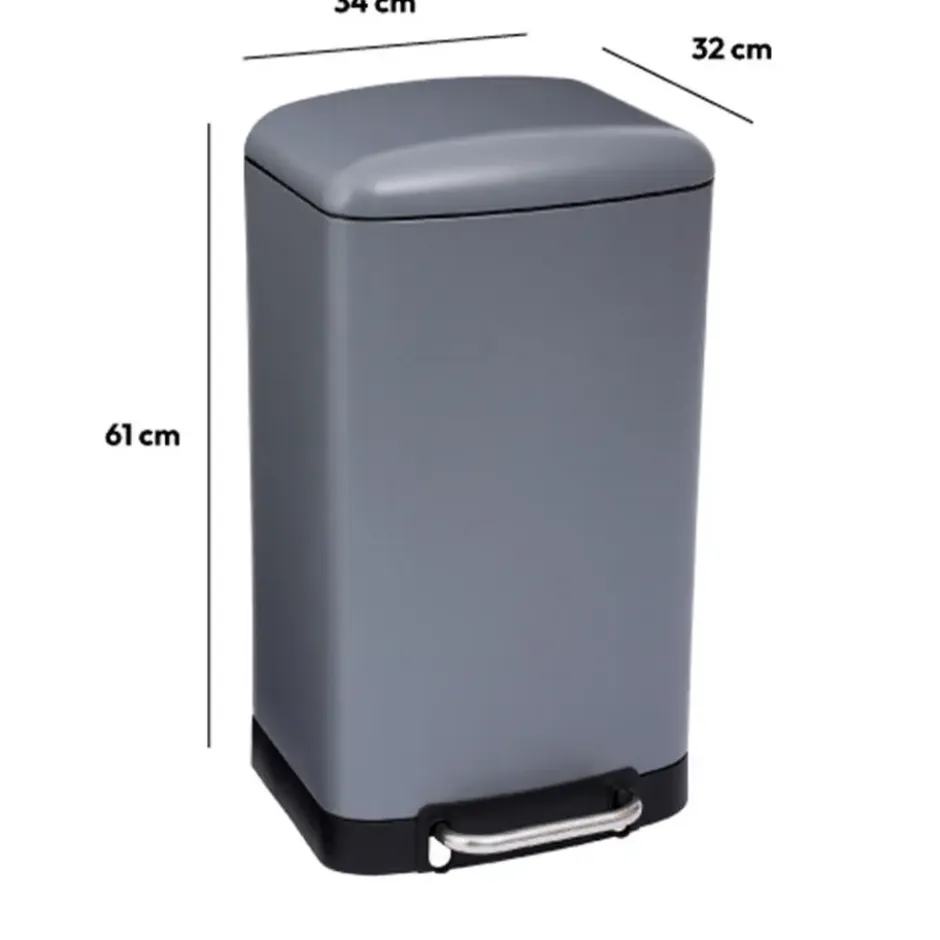 5Five Prullenbak/pedaalemmer - grijs - metaal - 30 liter - 34 x 61 cm