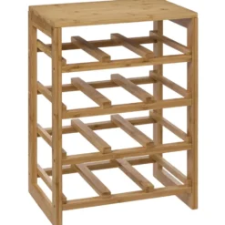5Five Wijnrek - 4-laags - bamboe hout - 12 flessen - 35x24x47 cm