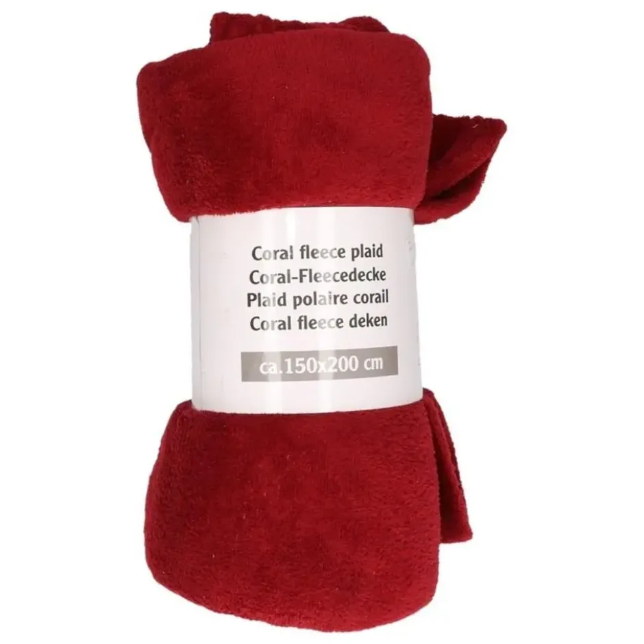 Fleece plaid - bordeaux rood - polyester - 150 x 120 cm
