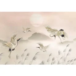 Fotobehang Kraanvogels in pastel - 260 x 384 - Beige