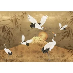 Fotobehang Kraanvogels - 260 x 384 - Goudkleurig