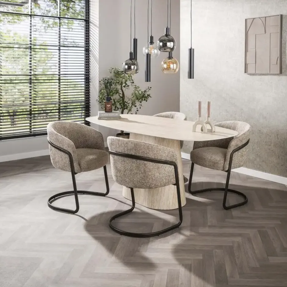 Fraaai - Giordano eettafel - deens ovaal - 180 cm - travertin look