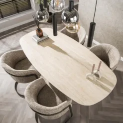 Fraaai - Giordano eettafel - deens ovaal - 180 cm - travertin look