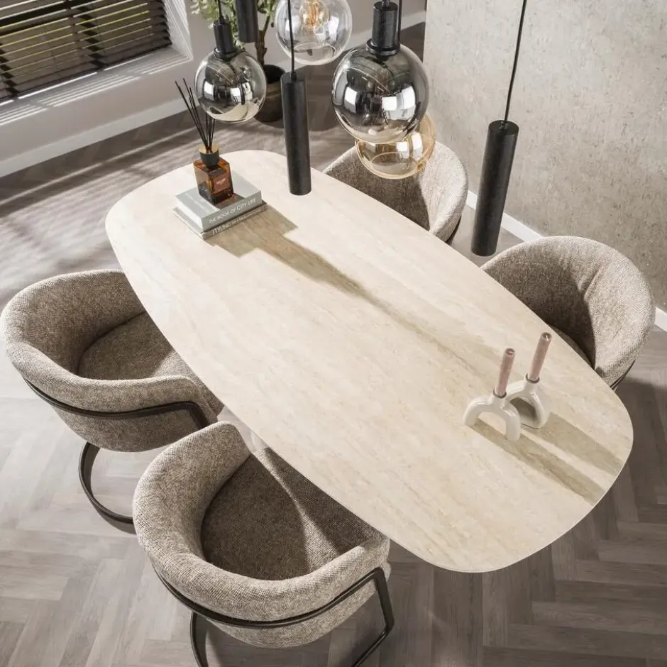 Fraaai - Giordano eettafel - deens ovaal - 180 cm - travertin look
