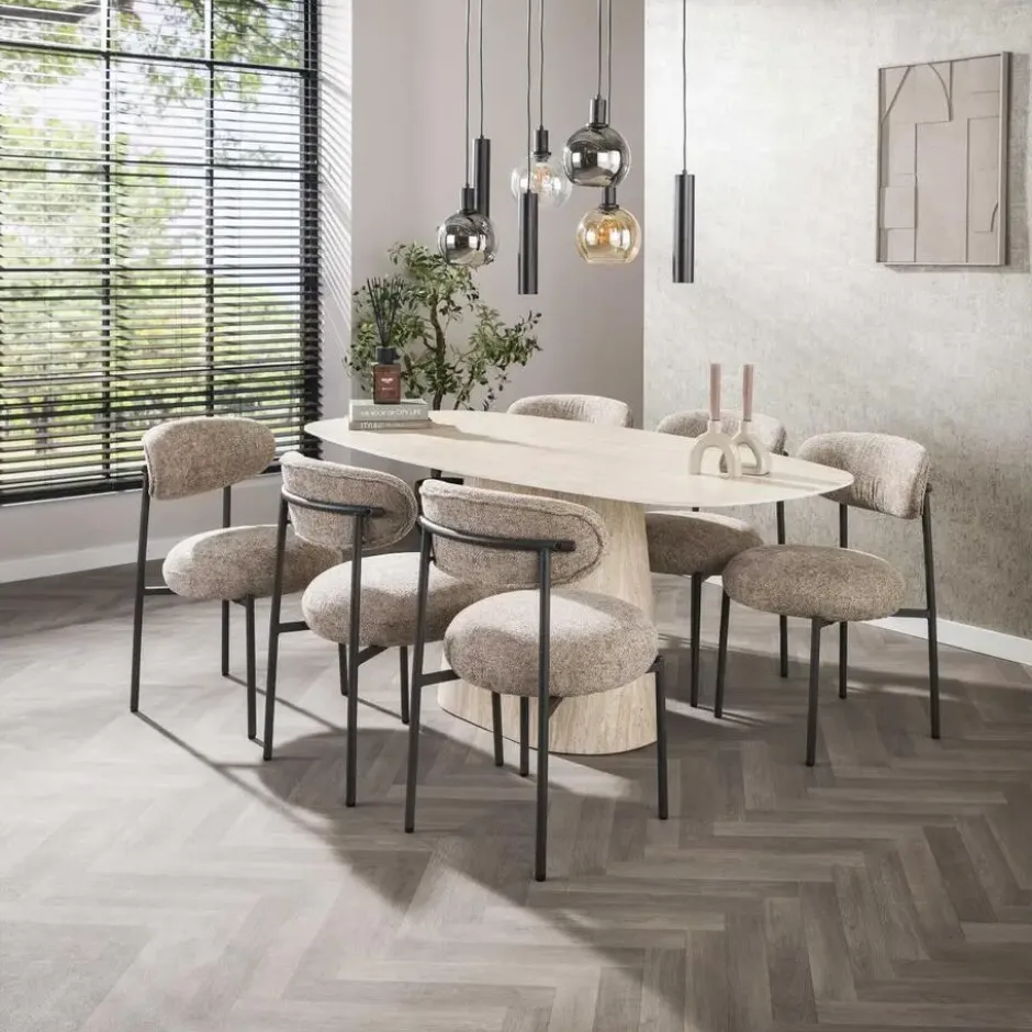 Fraaai - Giordano eettafel - deens ovaal - 180 cm - travertin look