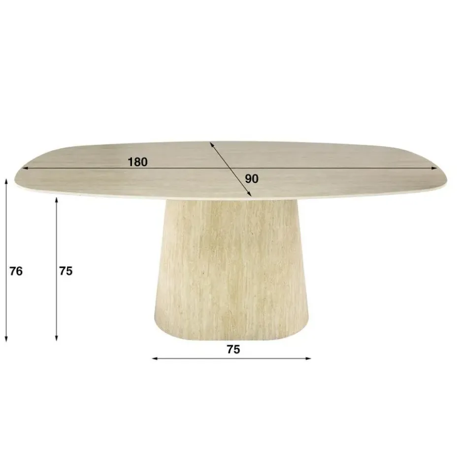 Fraaai - Giordano eettafel - deens ovaal - 180 cm - travertin look
