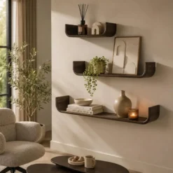 Fraaai - Rebecca wandplank teak u-vorm - set van 3 - massief teak