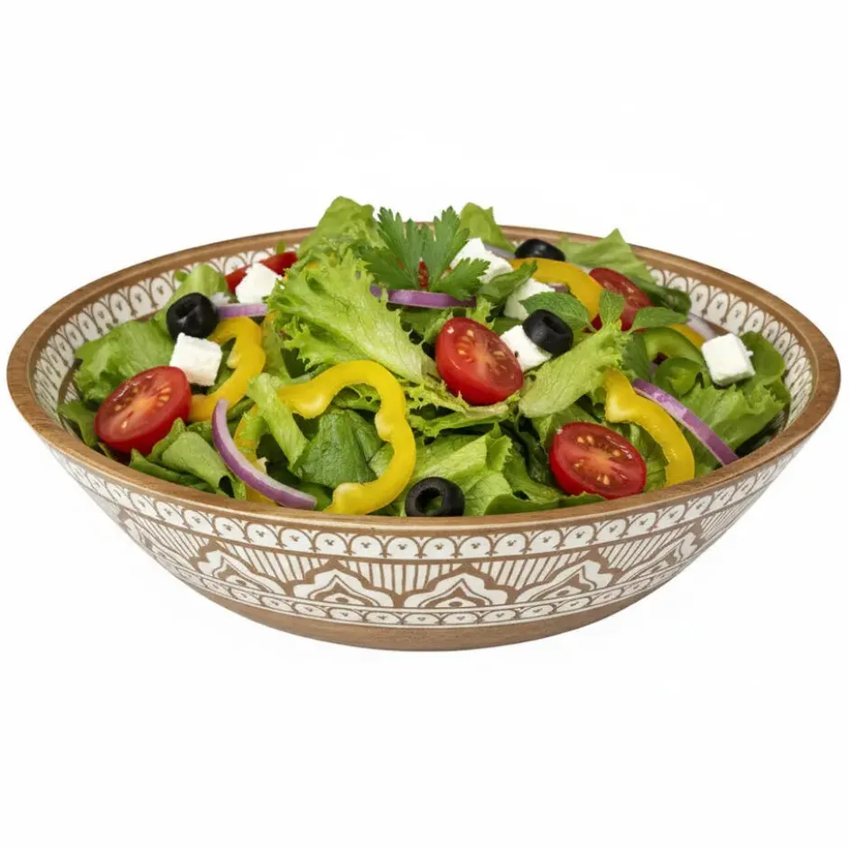 Fruitschaal/salade - serveer schaal - mango hout - D33 x H8 cm