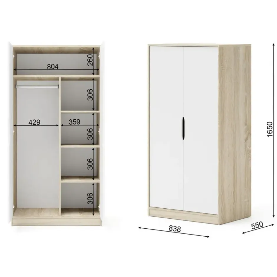 Functionele kledingkast Samoa-Fuji 165 cm sonoma eik / mat wit
