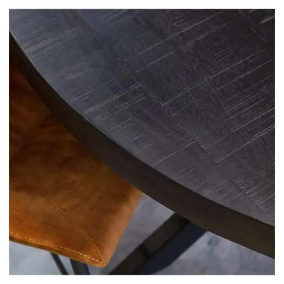 Furndea Eettafel Morada industrieel rond mango hout zwart 120x120x76cm