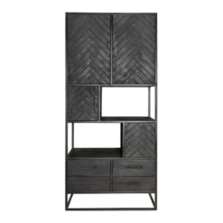 Furndea Scandi vakkenkast industrieel visgraat zwart - 45x90x200 cm