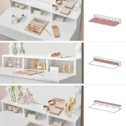 Furnihaus Kaptafel cosmeticatafel met 9 LED lampen en spiegel instelbare