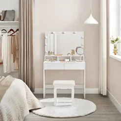 Furnihaus Kaptafel cosmeticatafel met 9 LED lampen en spiegel instelbare