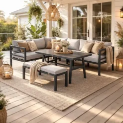 Garden Impressions Bleco II lounge-diningset- carbon black-desert sand