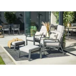 Garden Impressions Max loungestoel + voetenbank - Carbon black/Sand