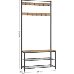 Garderoberek XL met Schoenenbank, Kapstok, H 175 cm en B 85 cm, Ashwood