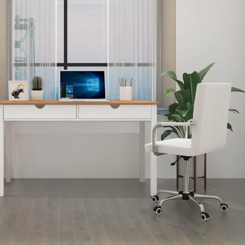 Gava - Bureau met 2 laden wit en naturel grenen