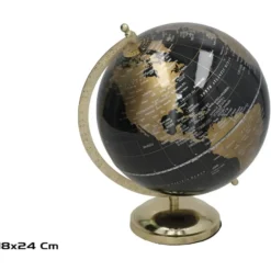 Gerimport Decoratie Wereldbol Thomas - globe - zwart - 18 x 24 cm