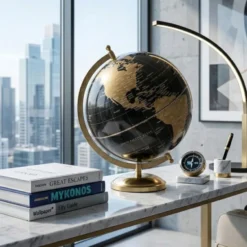 Gerimport Decoratie Wereldbol Thomas - globe - zwart - 18 x 24 cm