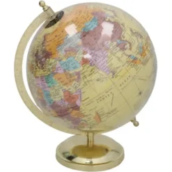 Gerimport Decoratie Wereldbol Thomas - globe - geel - 18 x 24 cm