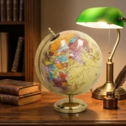 Gerimport Decoratie Wereldbol Thomas - globe - geel - 18 x 24 cm