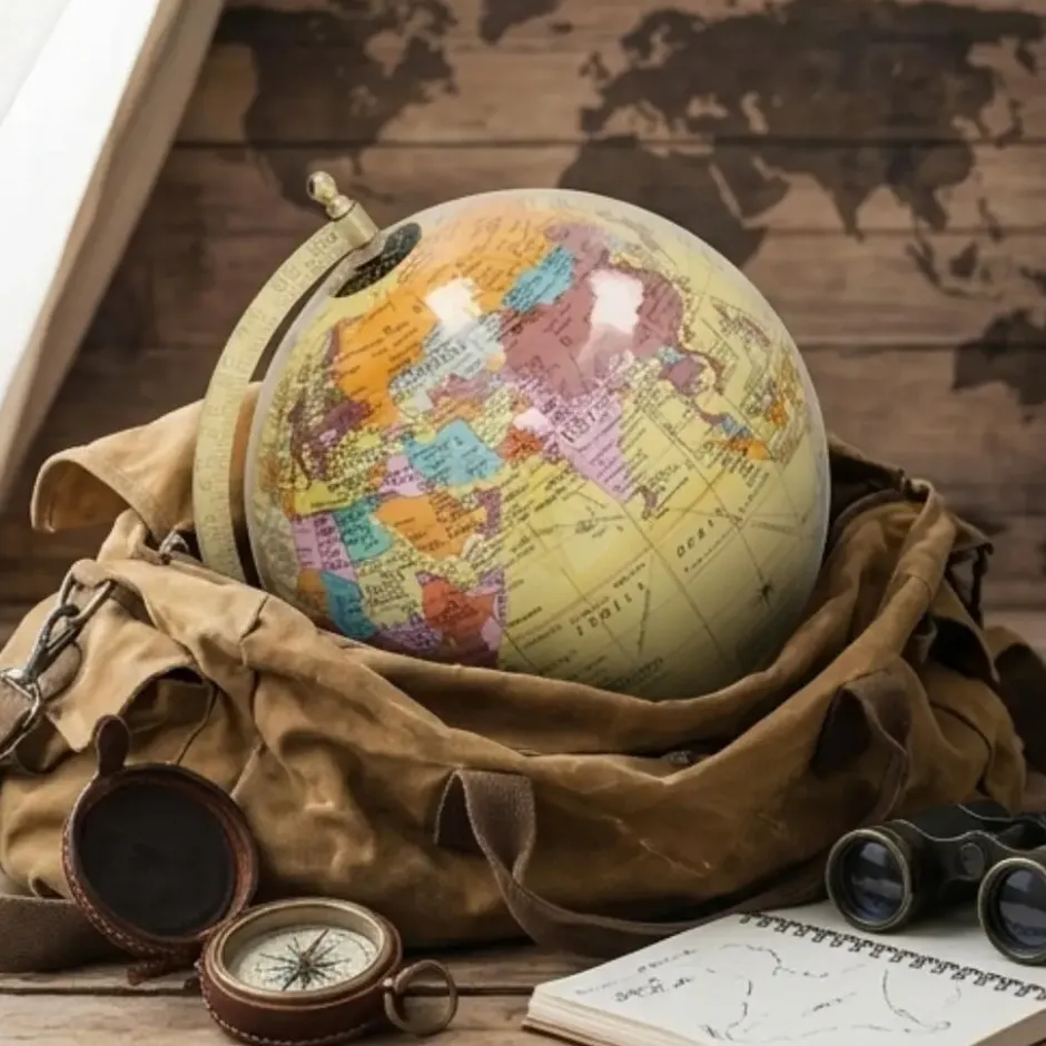 Gerimport Decoratie Wereldbol Thomas - globe - geel - 18 x 24 cm