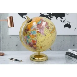 Gerimport Decoratie Wereldbol Thomas - globe - geel - 18 x 24 cm
