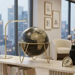 Gerimport Decoratie Wereldbol / globe - zwart - D17 x H20 cm