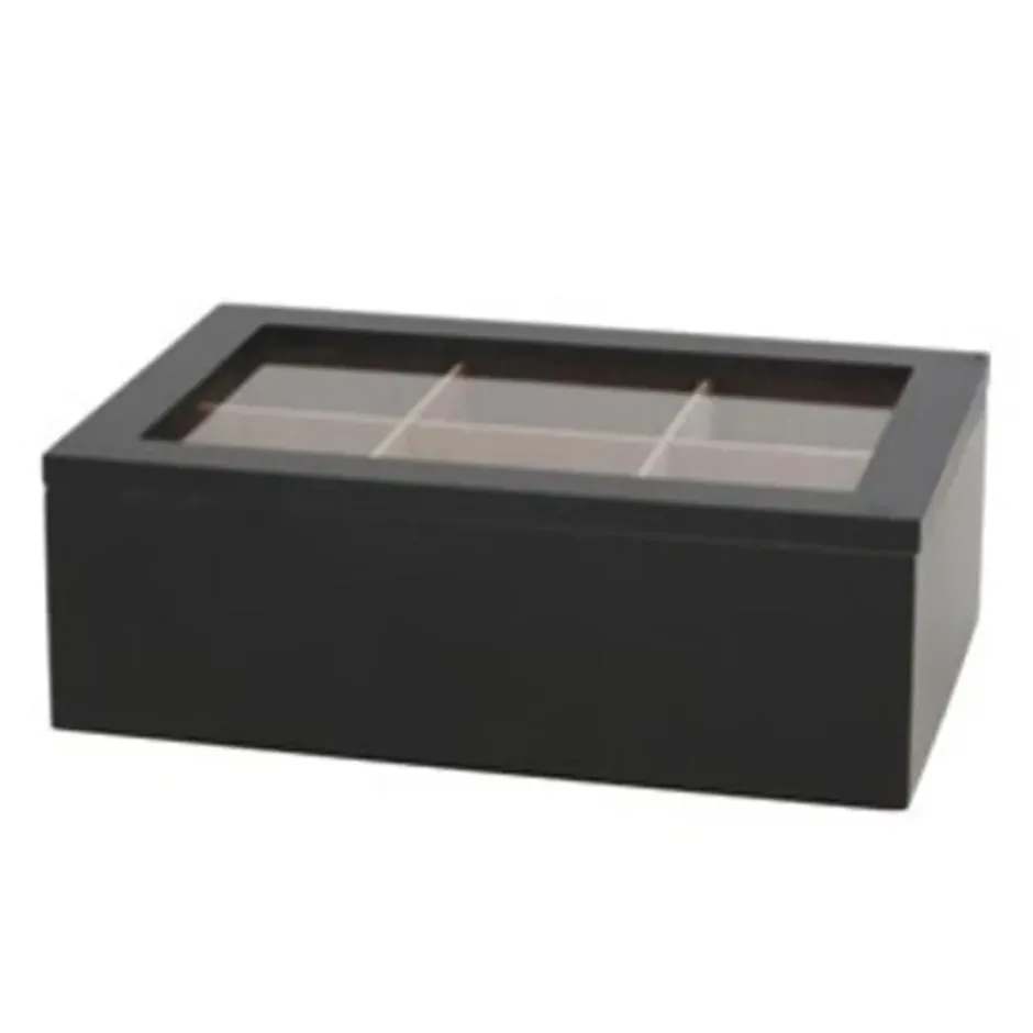 Gerimport Theedoos - 6-vaks - hout - 16 x 24 cm - met deksel